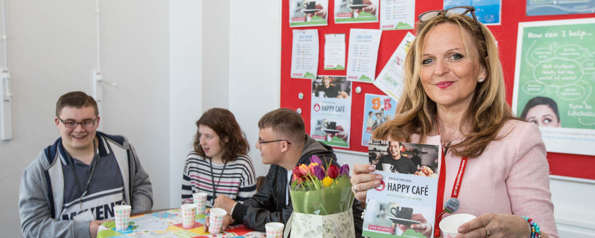 Lecturer Victoria English during her Happy Cafe campaign