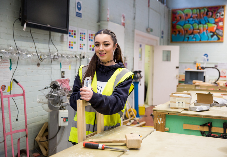 construction student in workshop