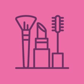 Beauty product icons on pink background