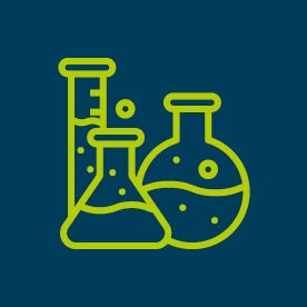 Laboratory glassware icons on blue background