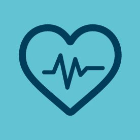 heart and pulse icon on blue background