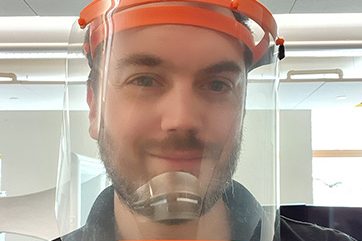 Dan Lockett wearing 3D printed face visor