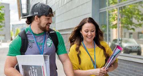 higher-education-video Learners walking and talking