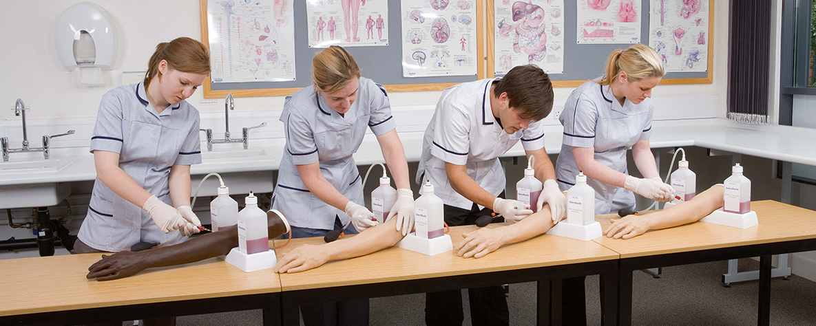 Healthcare learners using training arms