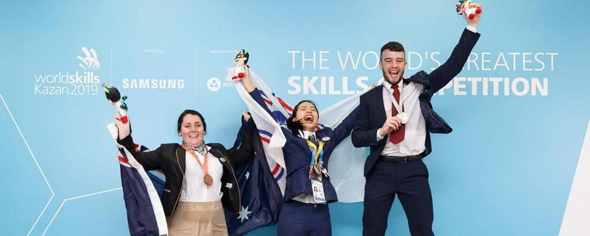WorldSkills learners celebrating with medals