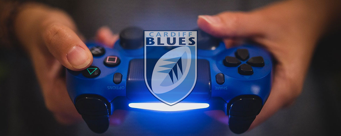 Gaming controller with Cardiff Blues logo