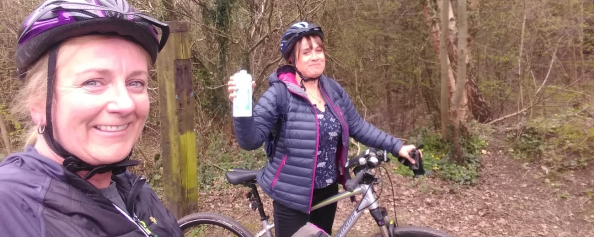Sally Sexton and friend on bike ride for St David's Hospice Care