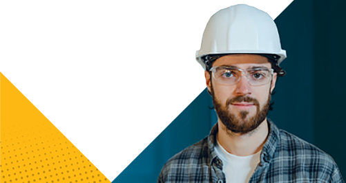 Man in hard hat and protective glasses