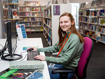 Learner using PC in library
