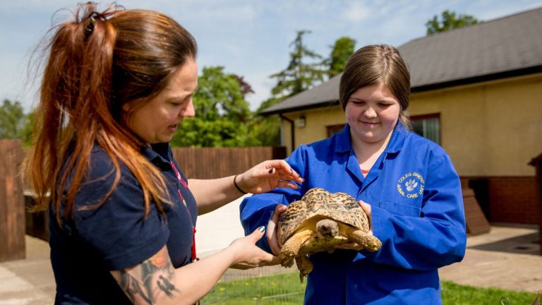 Learner holding tortoise