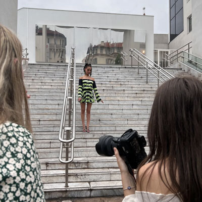 Photographing person on steps in Cannes