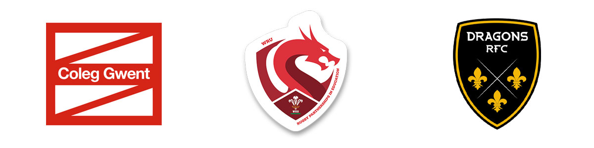 Coleg Gwent, WRU Partnerships in Education and Dragons logos