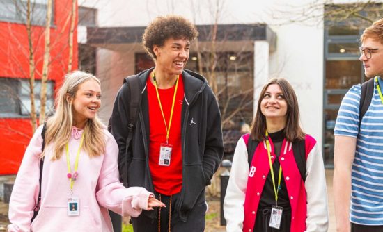 Students walking outside Crosskeys campus