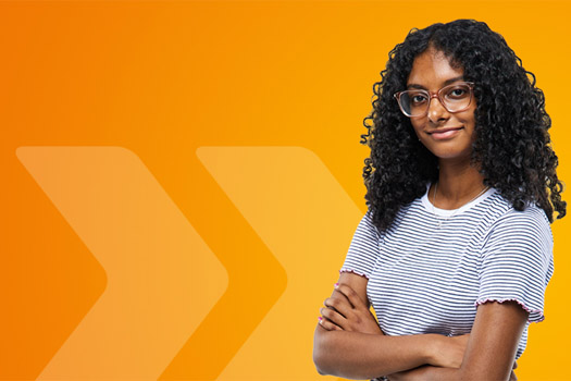 Student on an orange background