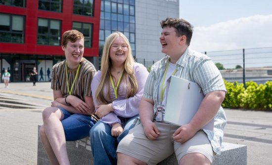 Students outside Torfaen Learning Zone