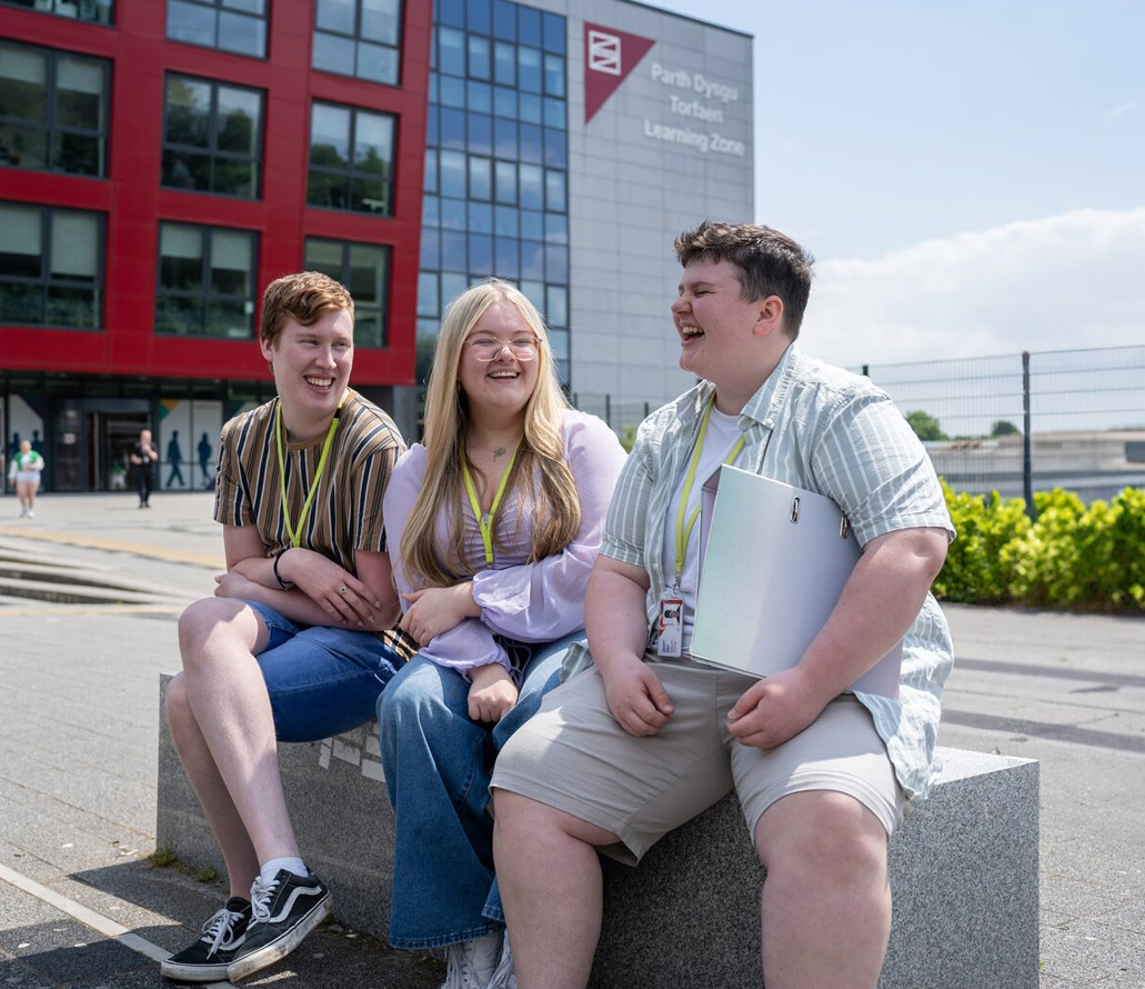 Students outside Torfaen Learning Zone