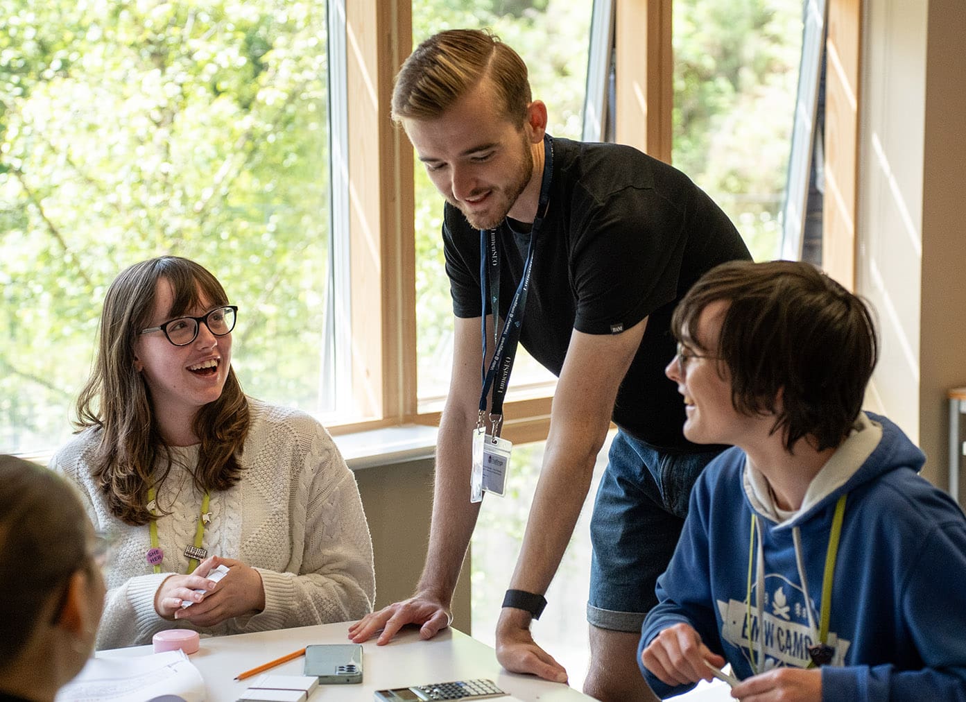 Employer working with students