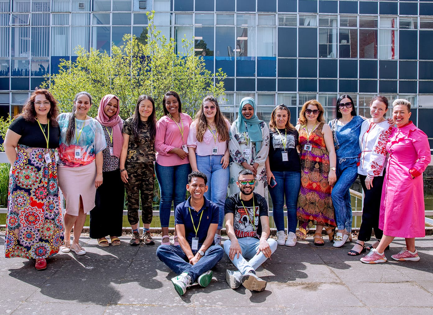 Group of ESOL students stood outside Newport campus