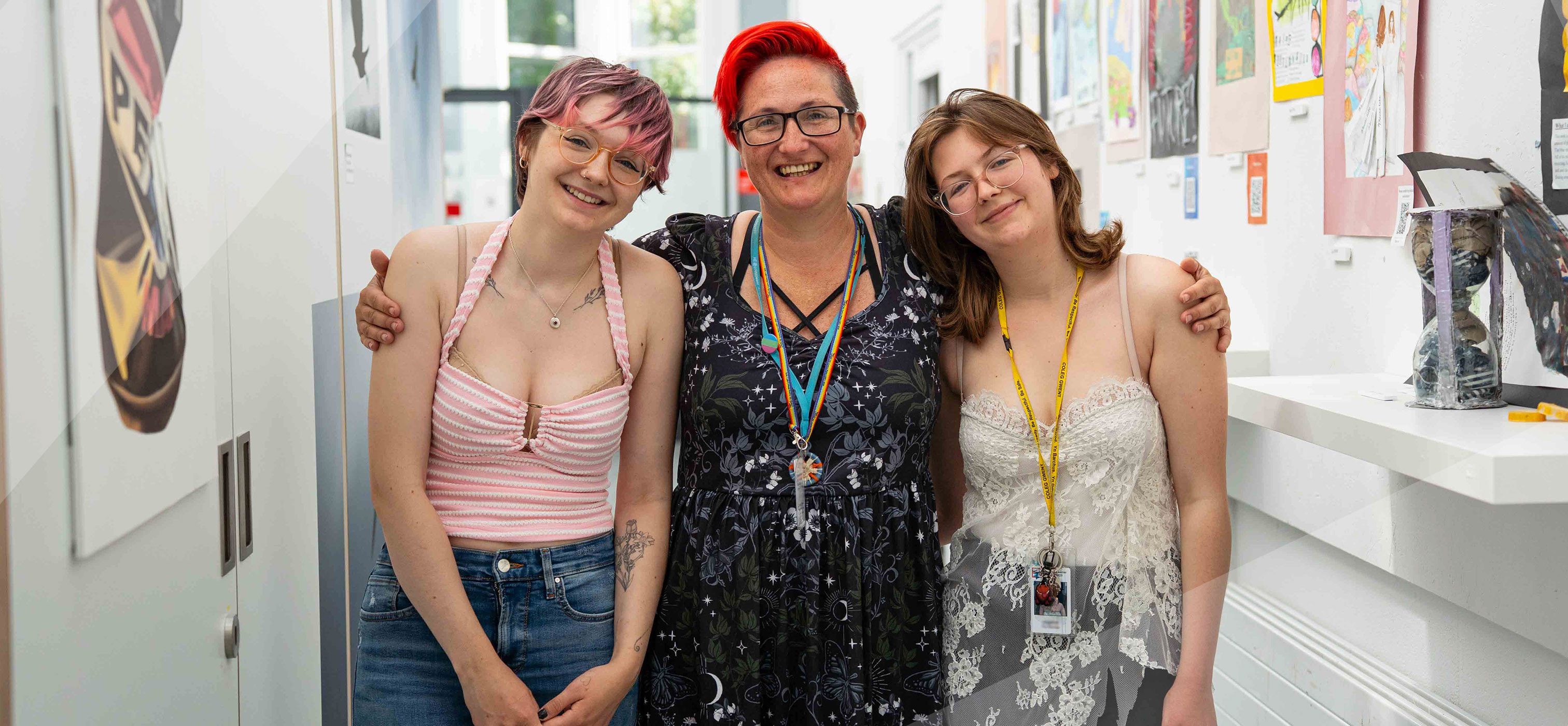 Smiling tutor with students