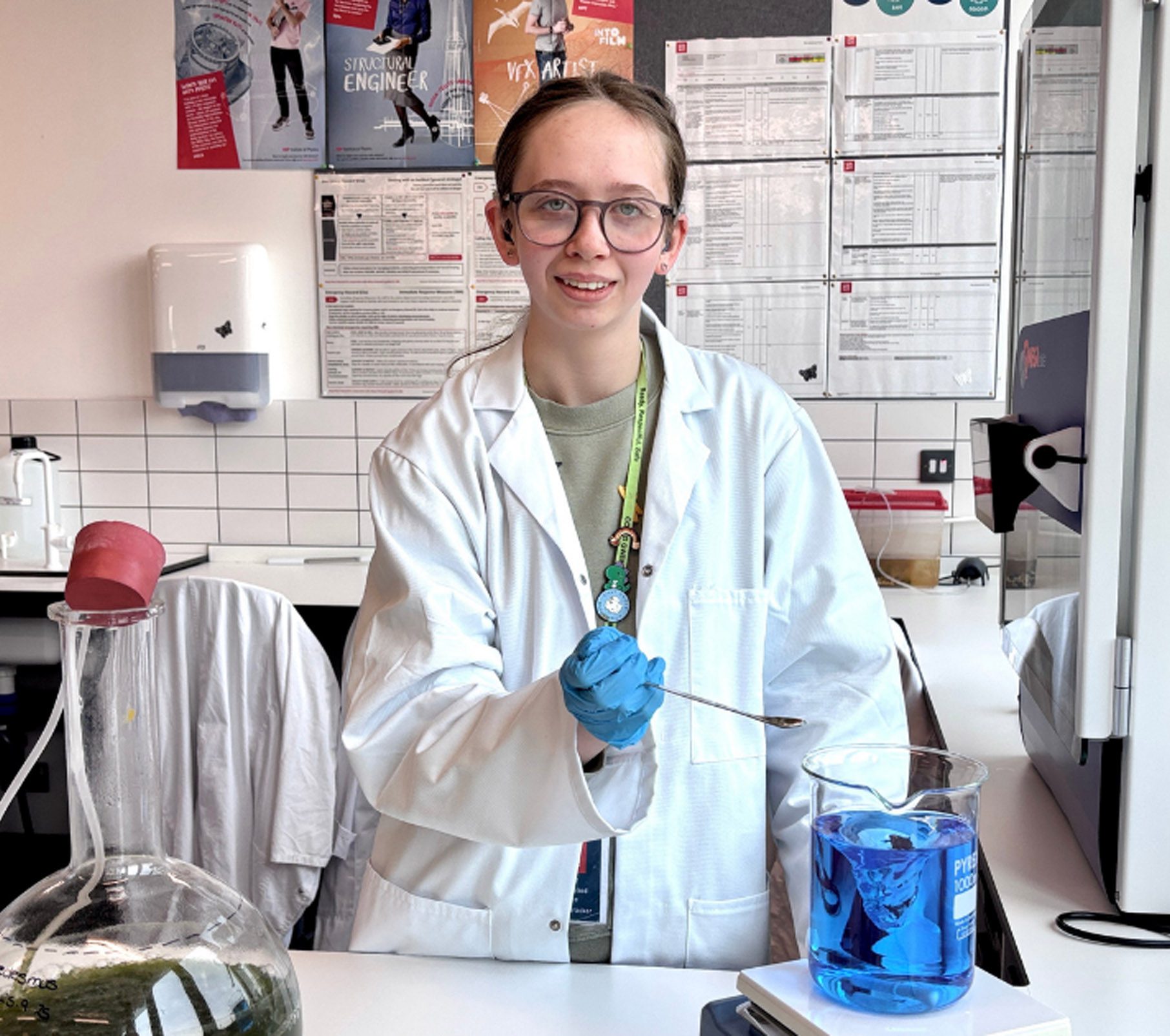Meg in the science lab
