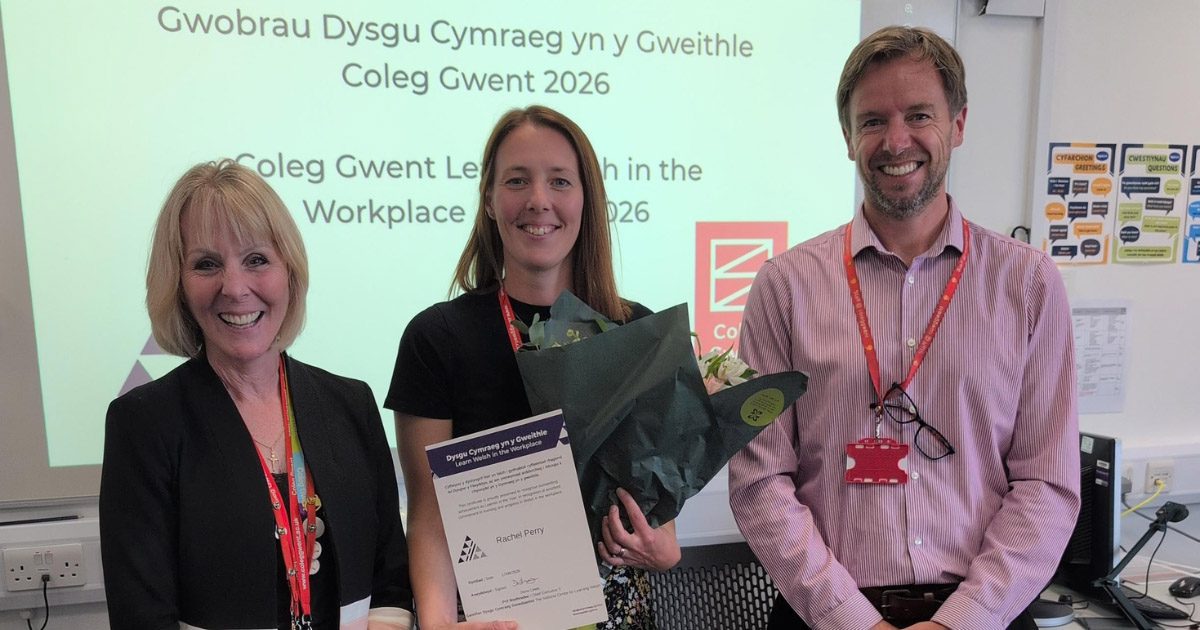 Coleg Gwent Principal Nikki Gamlin with Work Welsh learner